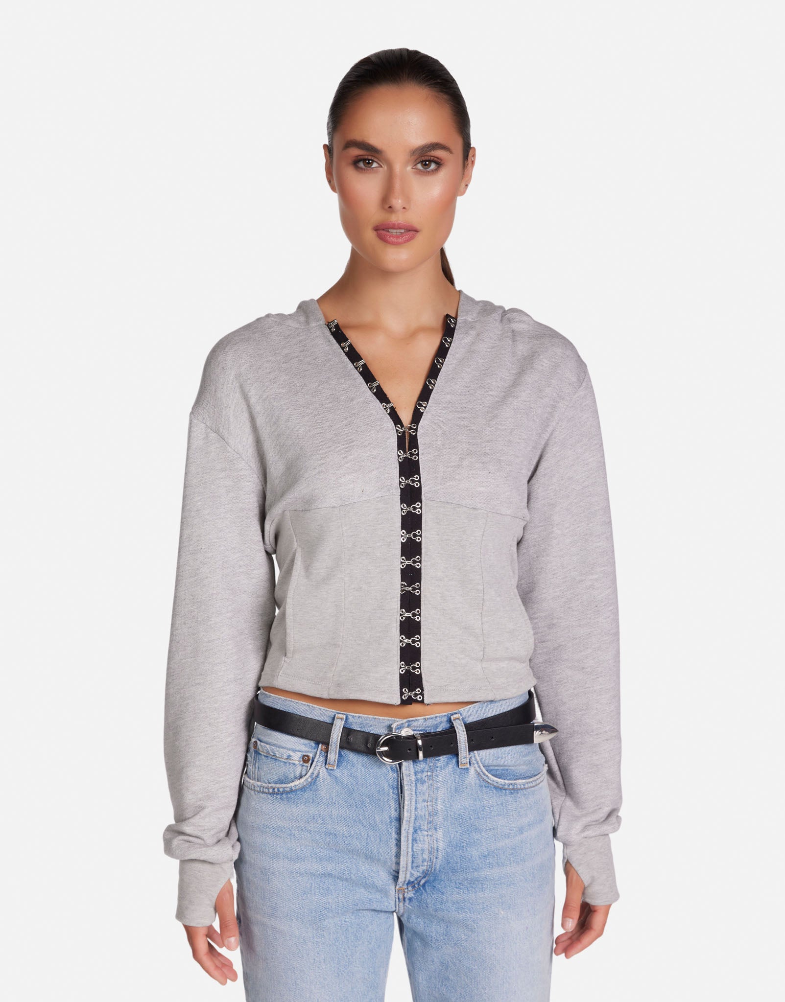 AsYou premium cozy corset seamed hoodie in gray heather - ShopStyle