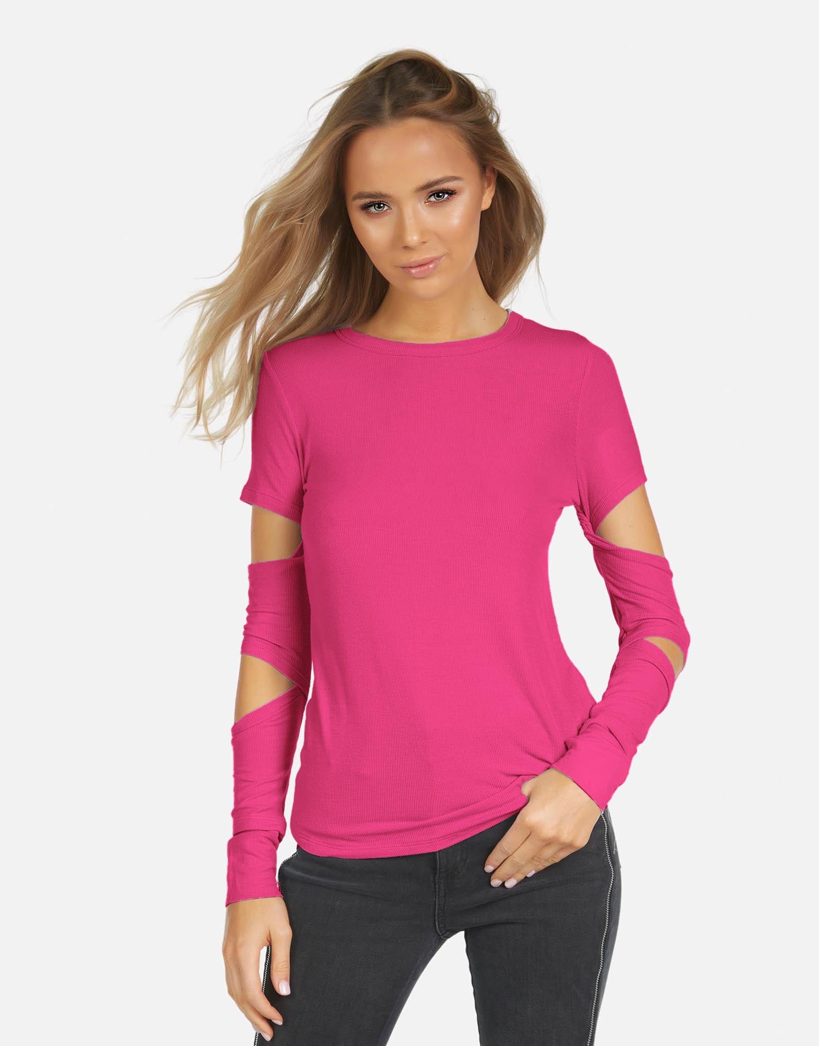 Slit Sleeve Top in Bright Pink | Granger LE by Michael Lauren