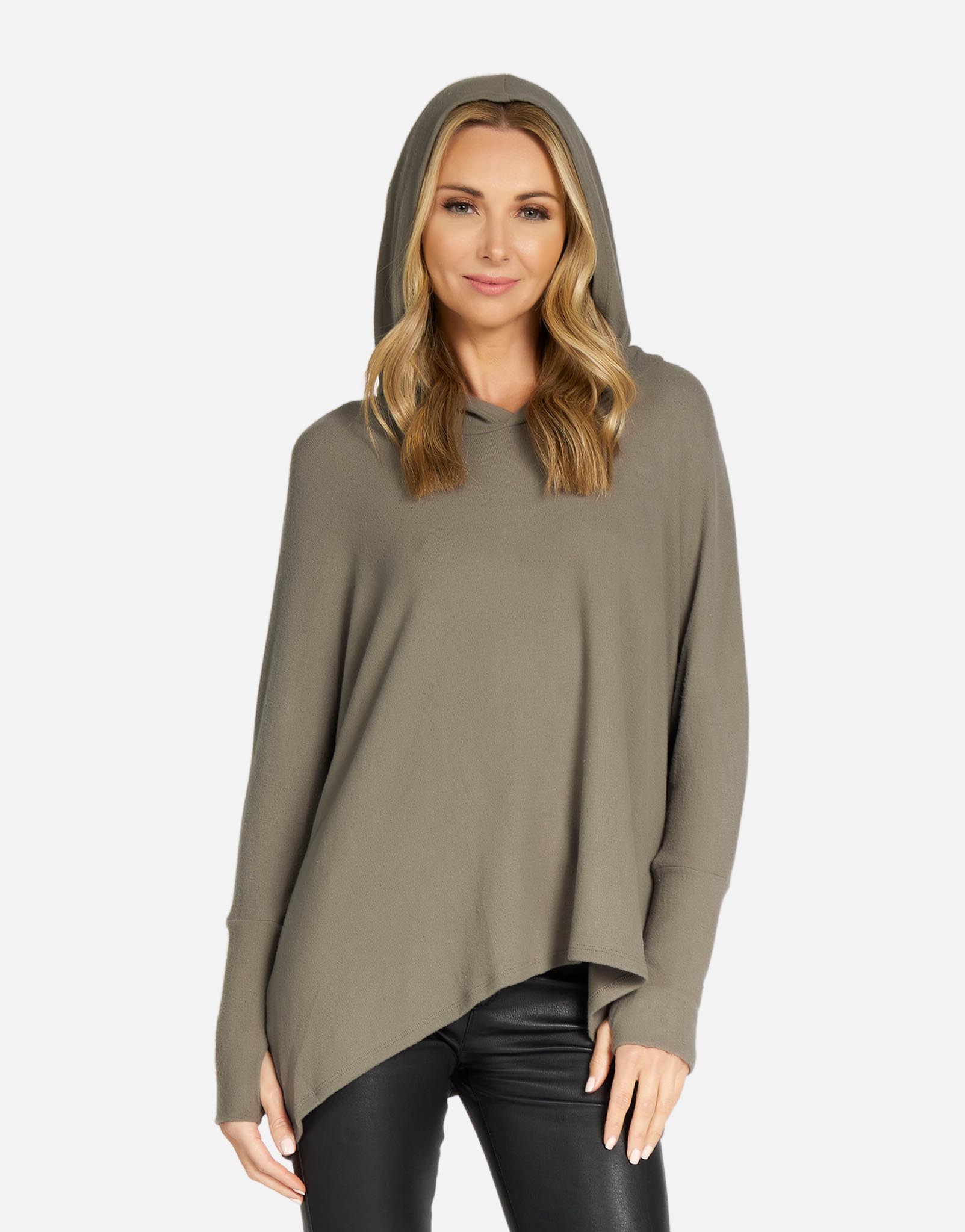 Oversized Pullover Hoodie w/ Thumbhole Cut Outs in Olive | Dash by ...