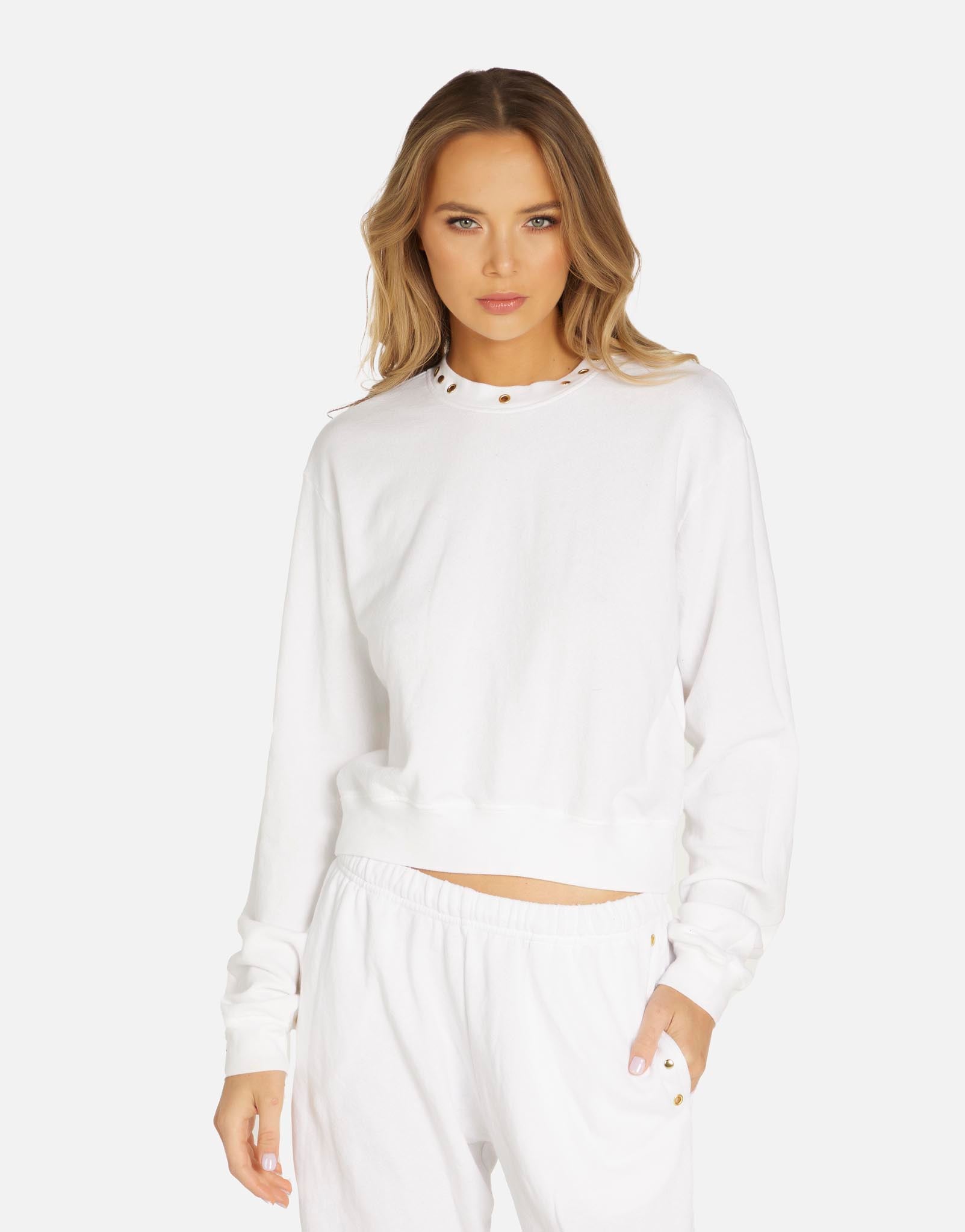 Women's Crop Pullover w/ Eyelets White | Exon by Michael Lauren