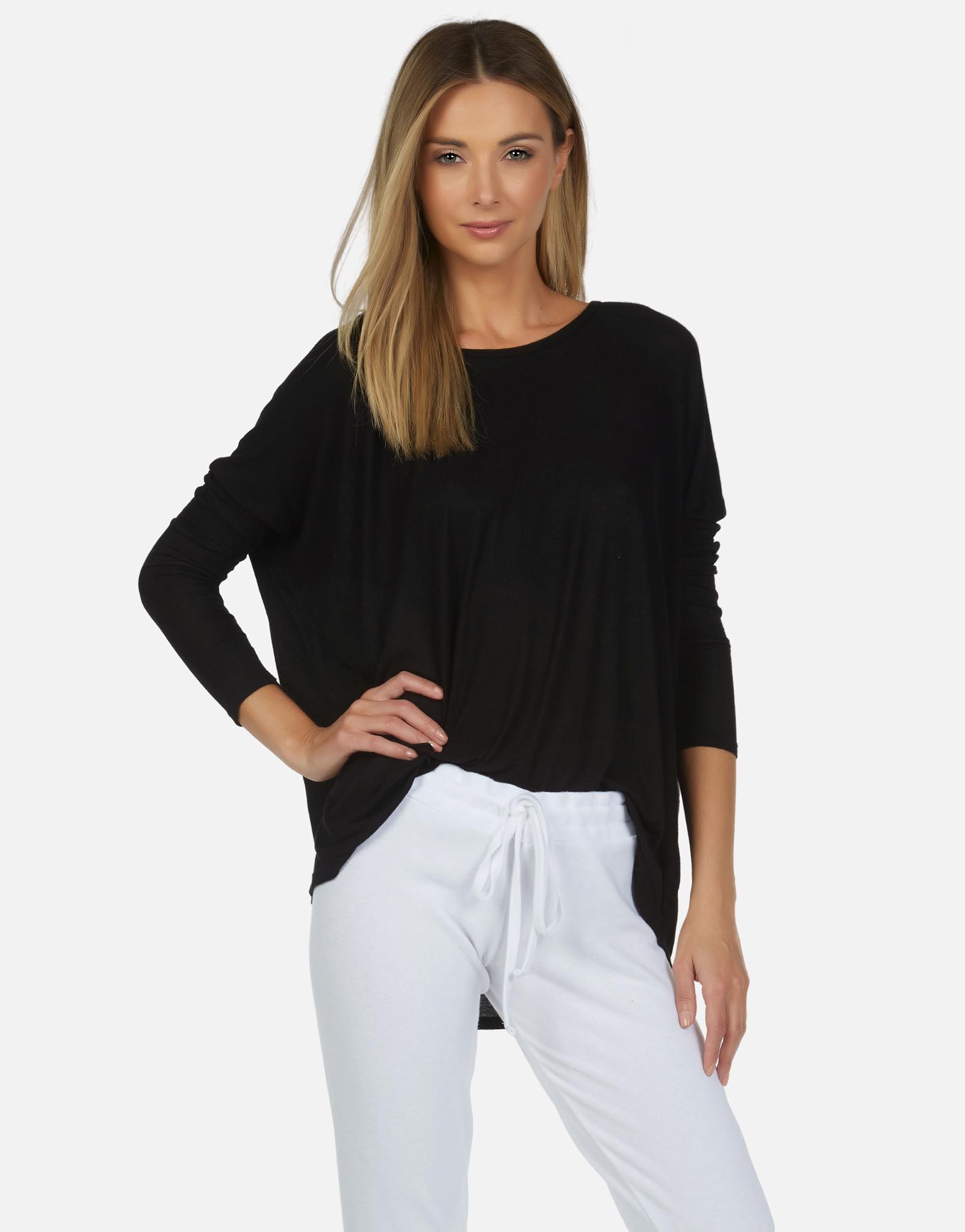 Women's 3/4 Sleeve Draped Tee Black | Hunter Core by Michael Lauren