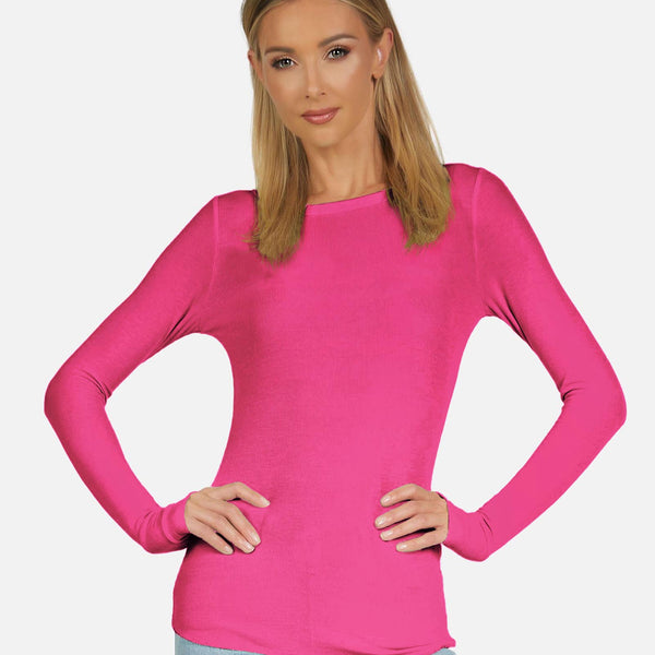 314 HOT PINK Women's Long Sleeve Crew Neck Tee