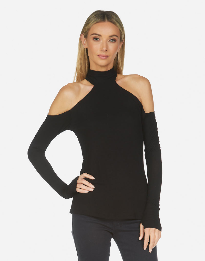 Michael Lauren Women's Levon Mock Neck w/ Shoulder Cutout Top